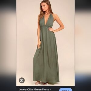 Lulu's Green Pleated Halter Maxi Gown